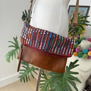 Vaalbara Hand Made Leather & Tapestry Large Bag Clutch w/strap